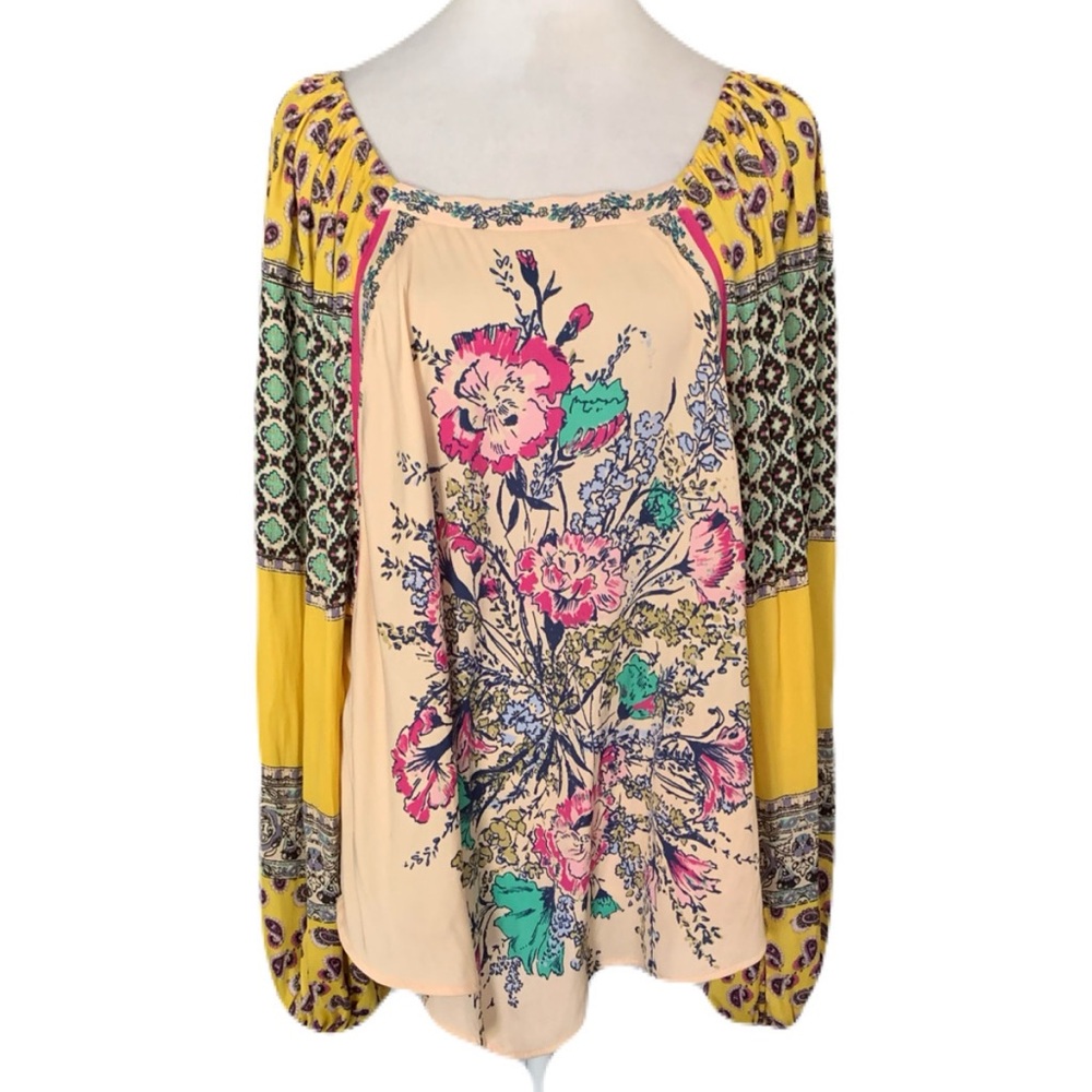 Free People Women’s Small Multicolor Patchwork Positano Floral Boho Festival Top